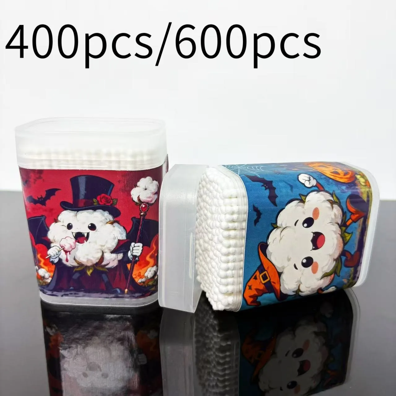 Tamponi a doppia estremità in cotone a tema Halloween da 400 pezzi/600 pezzi Tamponi rotondi a spirale in cotone creativo per Halloween