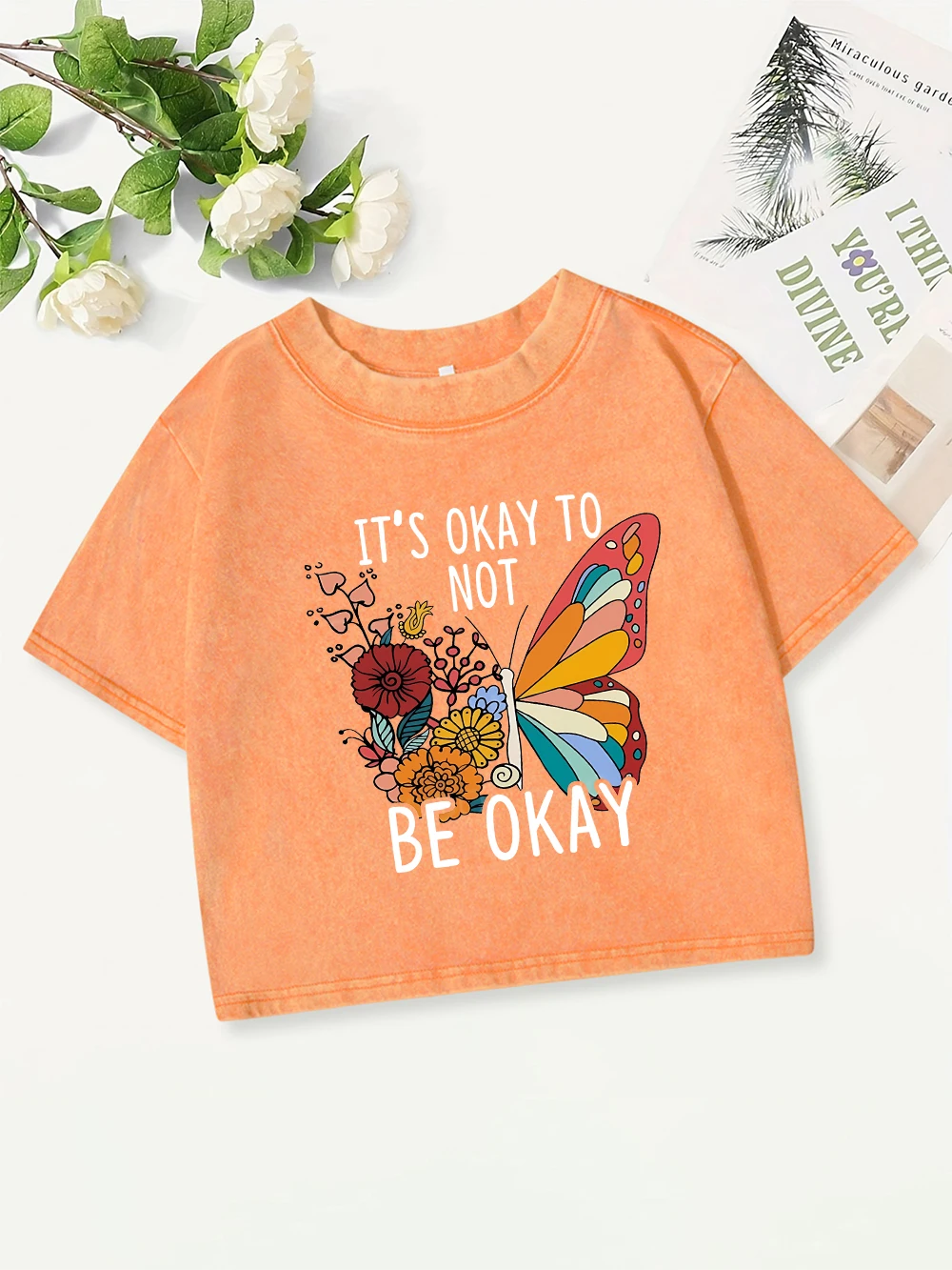 

Sexy Cotton Crop Tops Women It'S Okay To Not Be Okay Prints Washed T-Shirts Summer Regular Fit O-Neck Streetwear Y2K Clothes