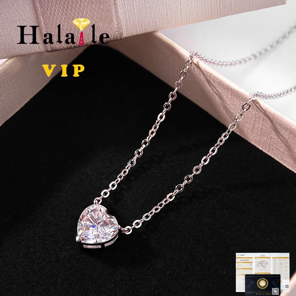 

Halaile 8 мм 2CT муассанит/лабораторный изумрудный кулон в форме сердца ожерелье S925 серебро для женщин сверкающее помолвочное юбилей