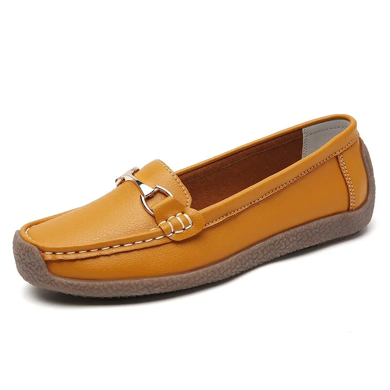 2023 Nieuwe Lente/Herfst Flats Echt Leer Mocassins Vrouw Casual Slip-on Loafers Vrouwelijke Boot Schoenen Grote Maat 44