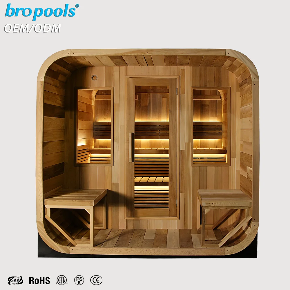 Modern Design Outdoor Cube Red Cedar 4-Person Electric Stove Heater Dry Steam Far Infrared Sauna Room Eco-Friendly Health Smart