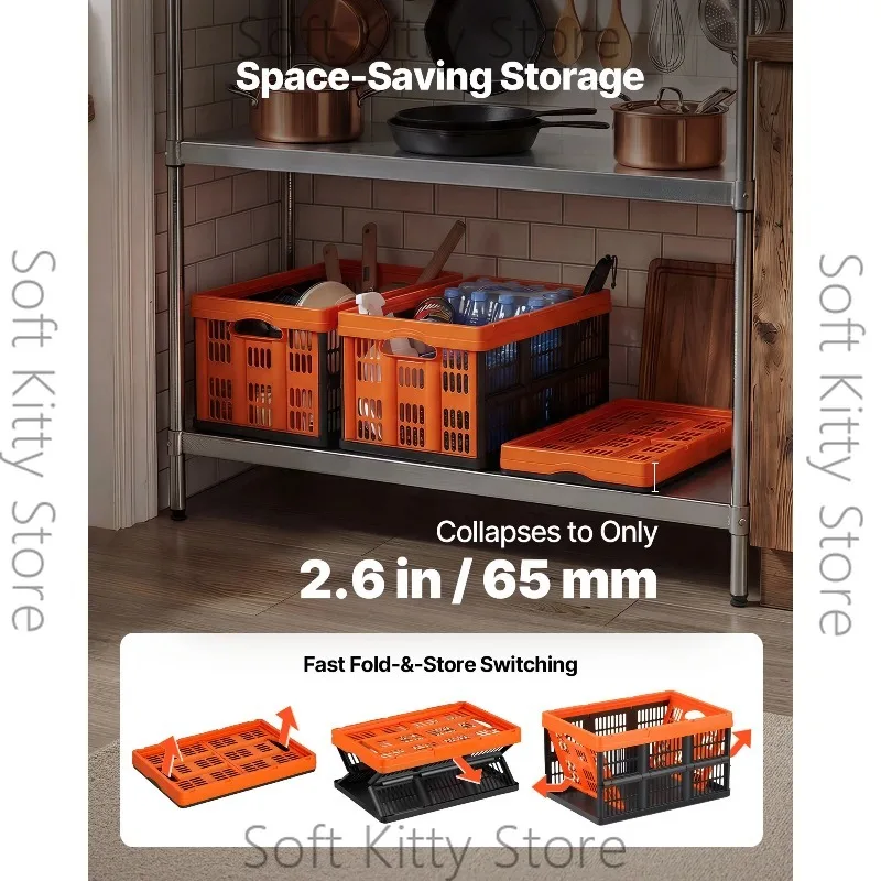 45L Plastic Collapsible Storage Bins 6 Packs with Handles 33 lbs Per Bin Foldable Space-Saving for Home Organizing