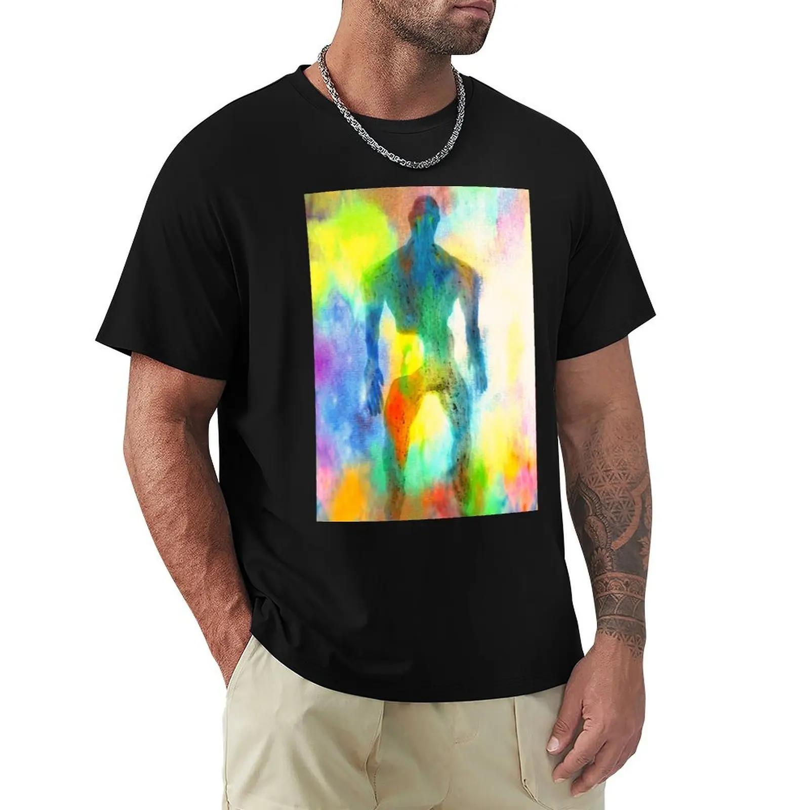 large rainbow coloured spooky man T-Shirt Holiday Simple Tee Shirt