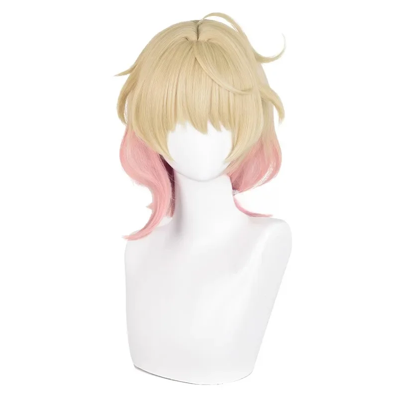 Emilie Wig Cosplay permainan Genshin dampak kuning Pink rambut Fontaine mawar dan Muskets parfum desainer rambut serat + topi Wig