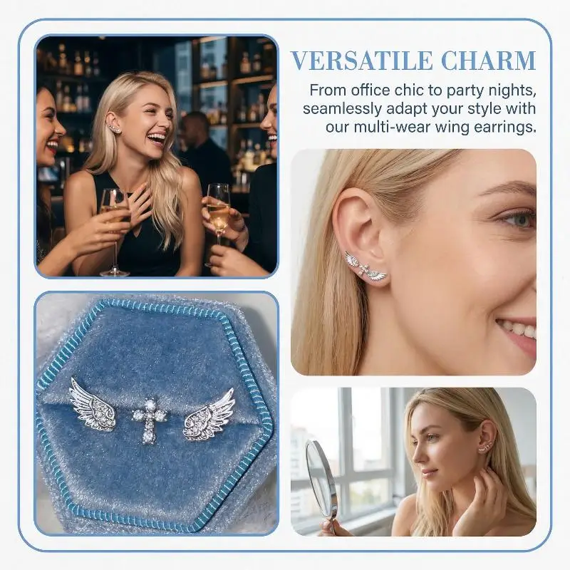★▲Women Angel Wings Cross Earrings Vintage Dangle Jewelry Unique Gift for Friends and Lovers for Parties and Events