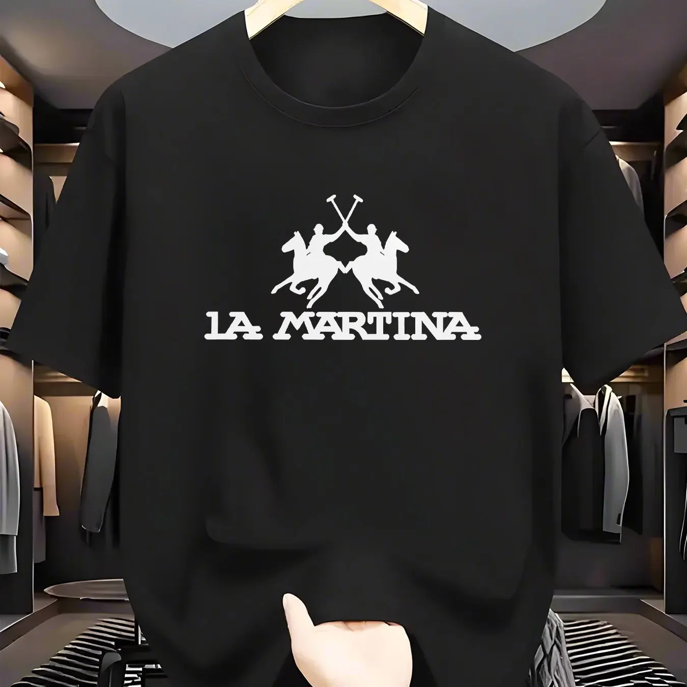 2025, neues T-Shirt im La Martina-Stil – eleganter grauer schwarzer Aufdruck für Herren, lässig, kurzärmelig | Hip-Hop Street Fashion Super Cool S-4XL