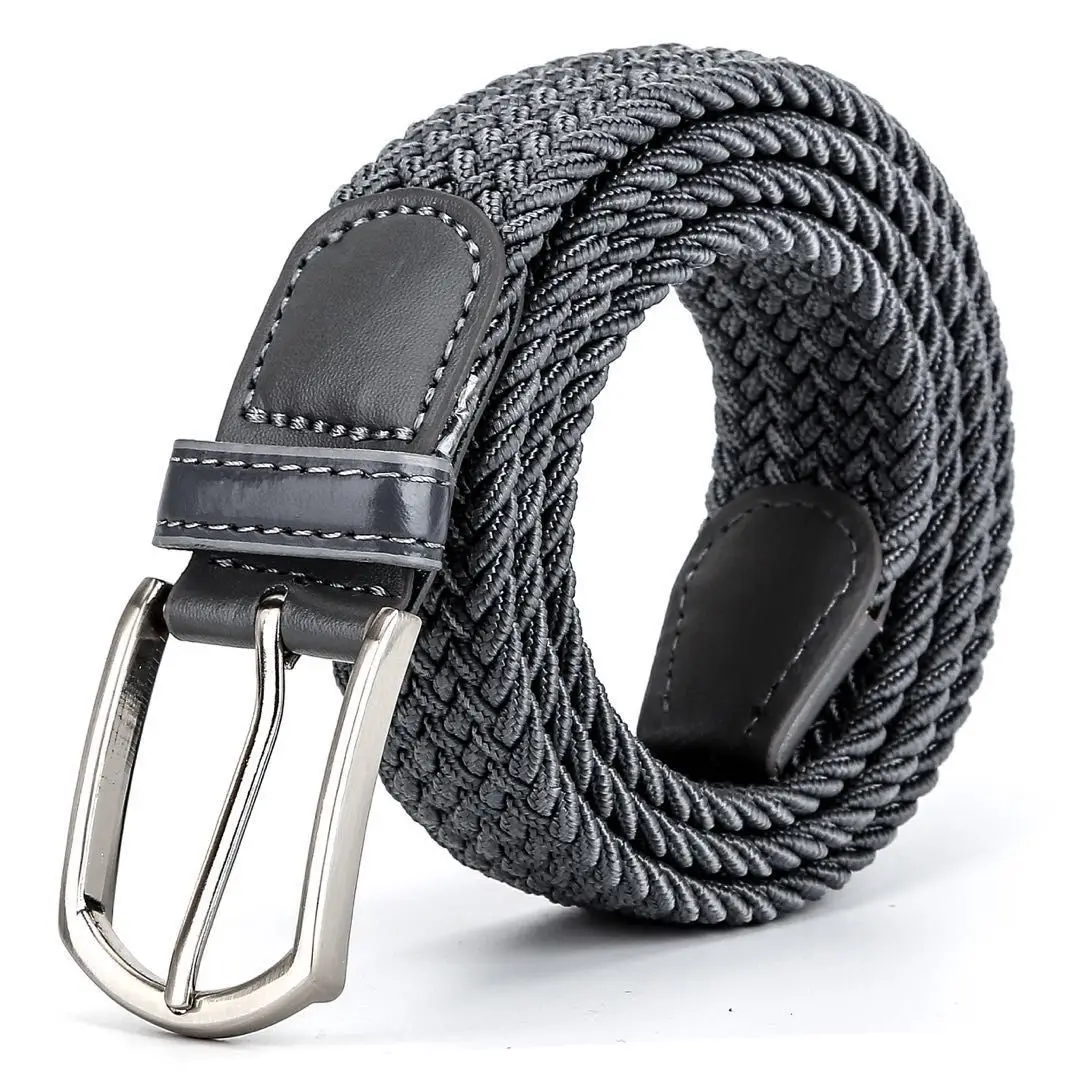 3,3cmX110cmX130cm 2024 Hochwertiger Neuer Elastischer Geflochtener Gürtel für Herren Lässiger Canvas-Gürtel für Damen Koreanischer Allrounder mit Dornschließe Weiß Schwarz – Detail 12