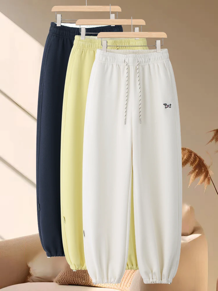 

Женские спортивные брюки с высокой талией, свободного кроя, повседневные, весна-осень, хлопковые, на резинке, мешковатые, с манжетами, стройнящие, универсальные, в уличном стиле