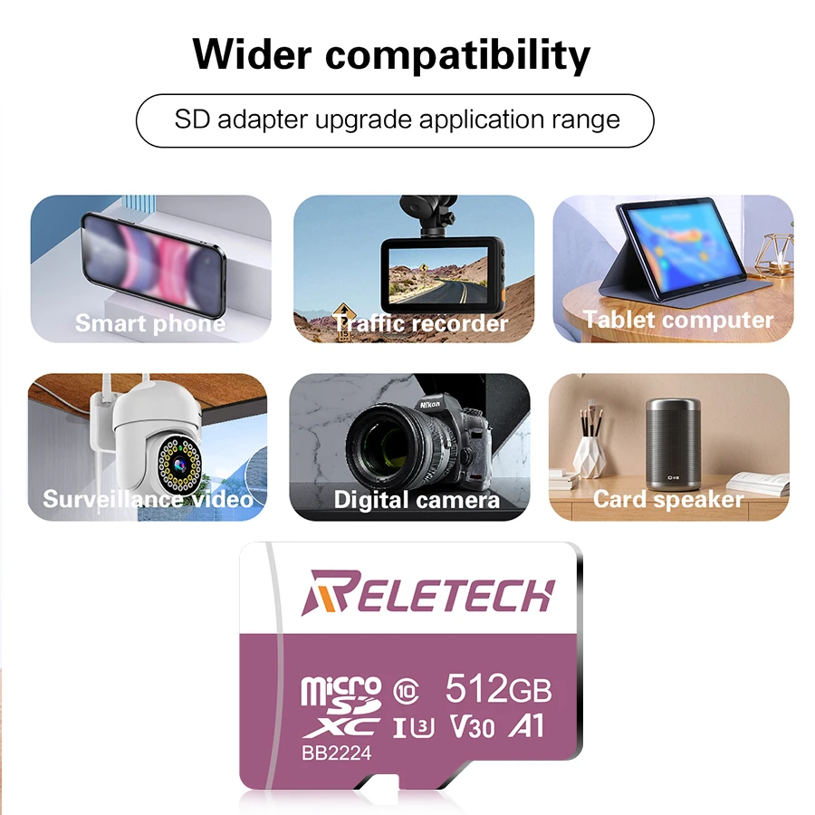 Reletech 32GB 64GB 128GB 256GBU3 A1 TF-kaart Micro SD-kaart wordt gebruikt voor het rijden recorder/mobiele telefoon/camera/display