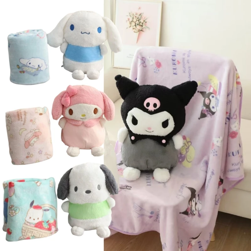 Sanrio Kuromi My Melody Cushion Blanket Cartoon Cinnamoroll Pochacco Pillow Blanket Sofa Bed Cuddy Plushies Home Decor Girl