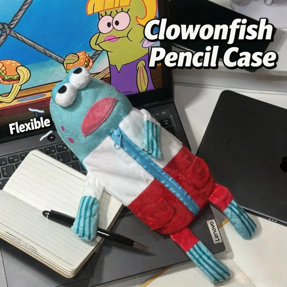 Cute Fish Plush Pencil Case Large Capacity Soft Zipper Pen Pouch Ocean Animal Pencil Bag for Back to School Supplies Students