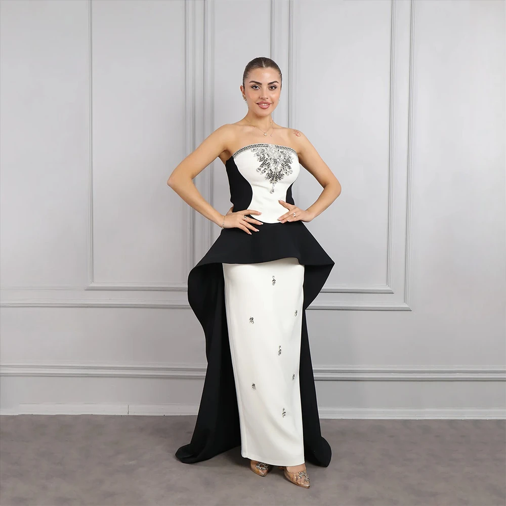 Simples vestidos de noite sem alças sem mangas em linha reta vestidos de noite elegante cristal tornozelo comprimento vestidos de baile personalizado 2025