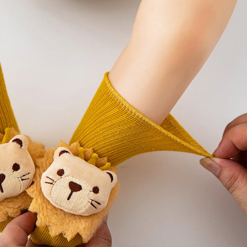 Cute Cartoon Animal Baby Socks Autumn Winter Warm Infant Mid Tube Socks Lovely Lion Rabbit Kids Non-slip Floor Socks