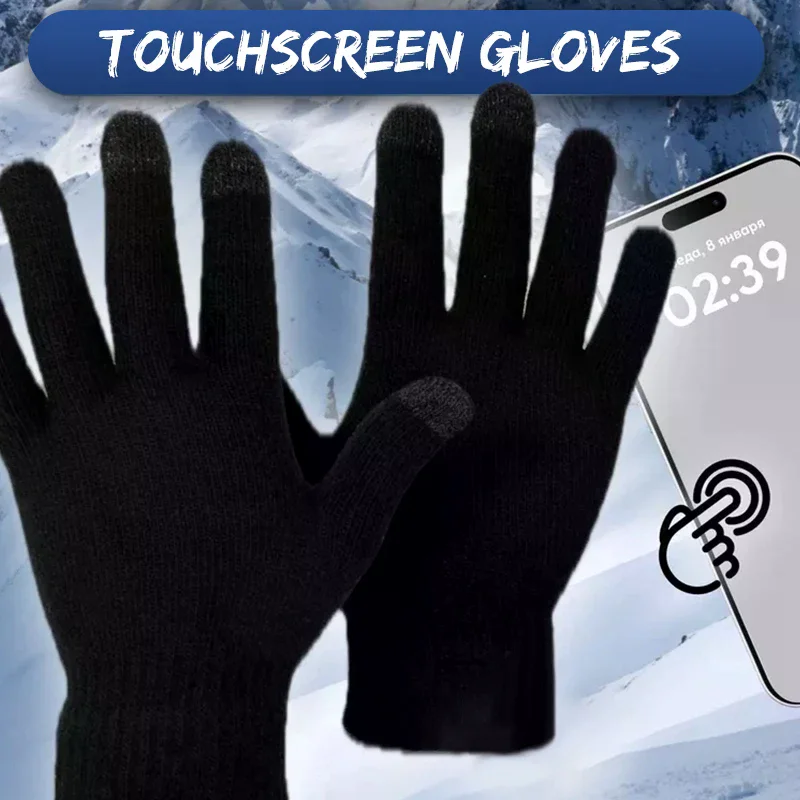 Men's Winter Thickened Knitted Touchscreen Gloves For Outdoor Cycling, Cold Protection And Warmth