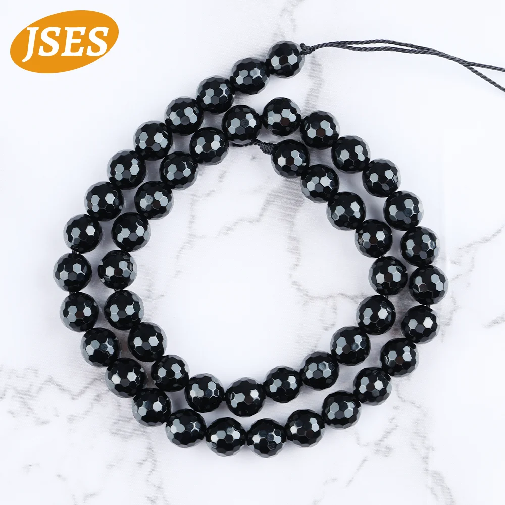 Perles à facettes en onyx d'agate noire naturelle A + pour bijoux, bracelet exécutif, accessoires de bricolage, 15 po, 4mm, 6mm, 8mm, 10mm, vente en gros, cadeau de bricolage