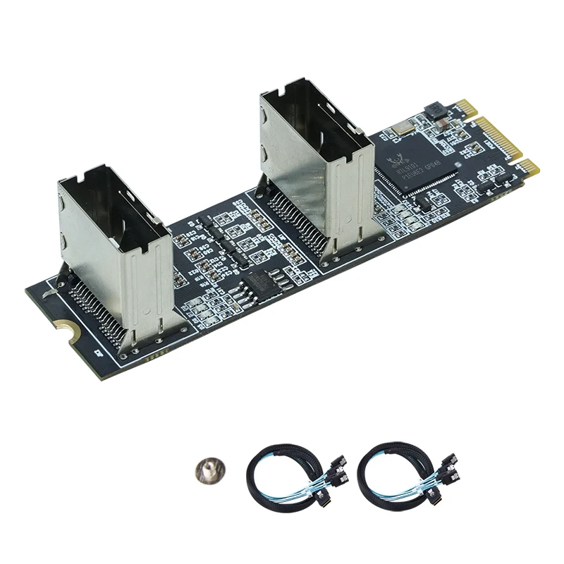 NEW M.2 to SATA Card PCI Express 3.0 M2 to SATA Multiplier Adapter 8 Port SATA 3 6Gbps Controllers B+M Key with 2 Mini SAS Cable