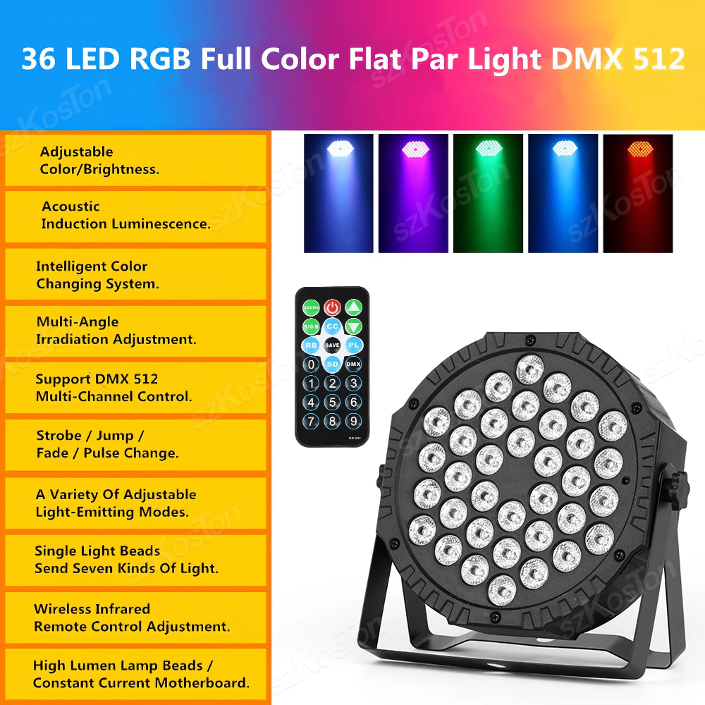 2Pcs/Lot RGBW 36 LED Flat Par Light DMX 512 DJ Disco Family Birthday Party Theater Wedding Remote Control Stage Lights Show