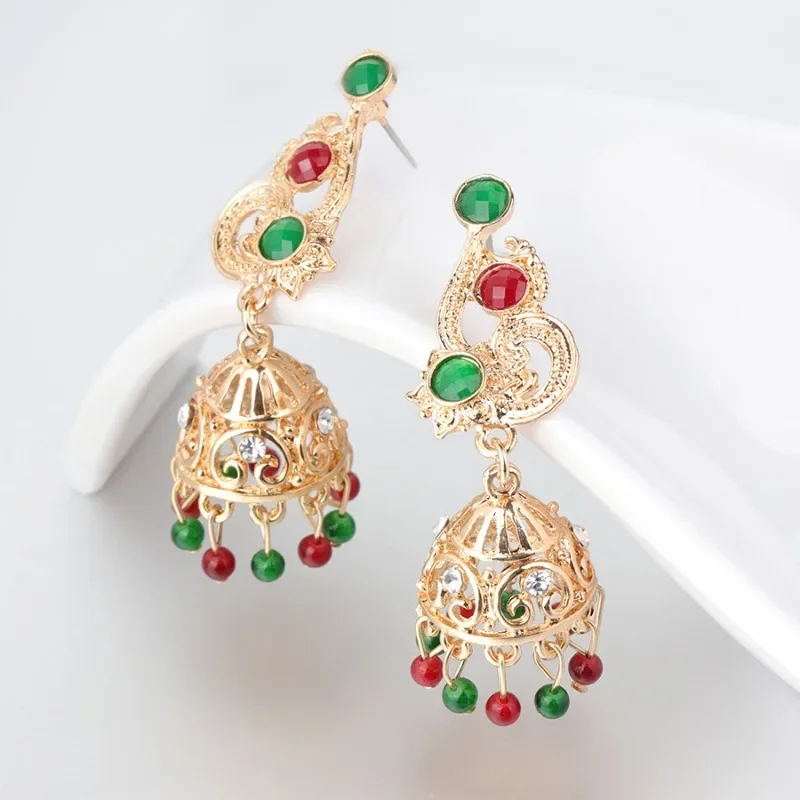 Jhumka Indian Earrings Vintage Exaggerated Wind Chime Shaped Crystal Zircon Drop Earings for Women Ethnic Egypt Gypsy Jewelry