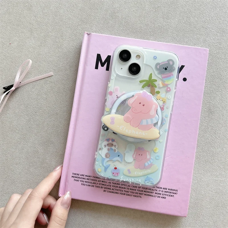 Kawaii Cartoon Elephant Magnentic Phone Case For iPhone 15 Pro 12 14 13 Pro Max 14pro Cover with Magsafe Holder Fashion Cases