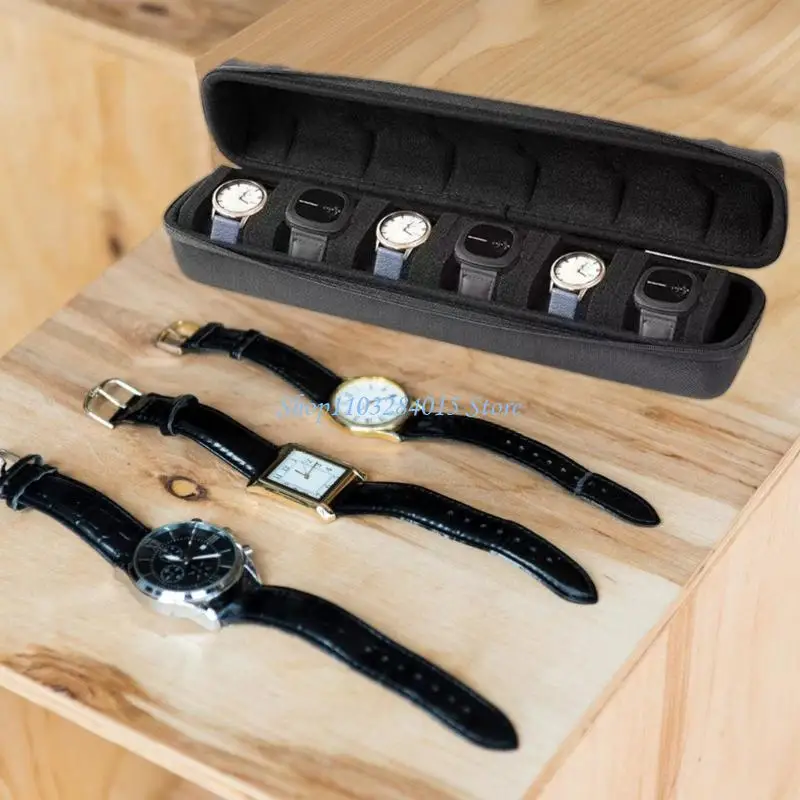 R6FF Shockproof Watch Holder Soft Lined Interior Small Organizers Design Zippered Closures 6 Watch Capacity for Watches