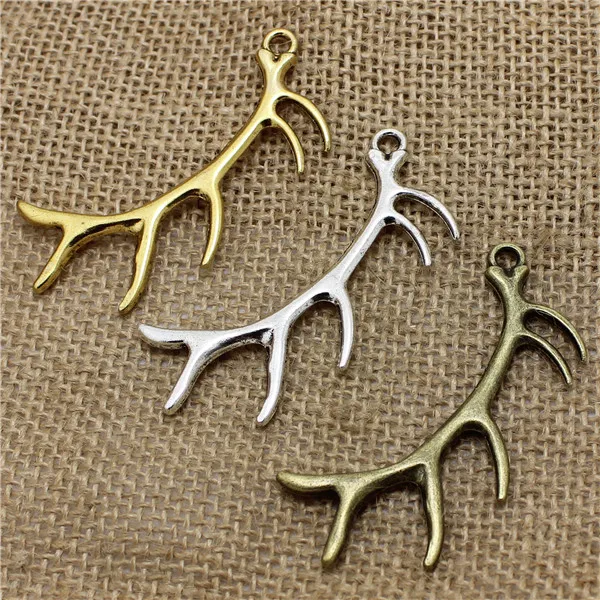 10pcs 32*66mm Christmas Big Antlers Charms Three Color Metal  Trendy Jewelry Christmas Decoration Pendant