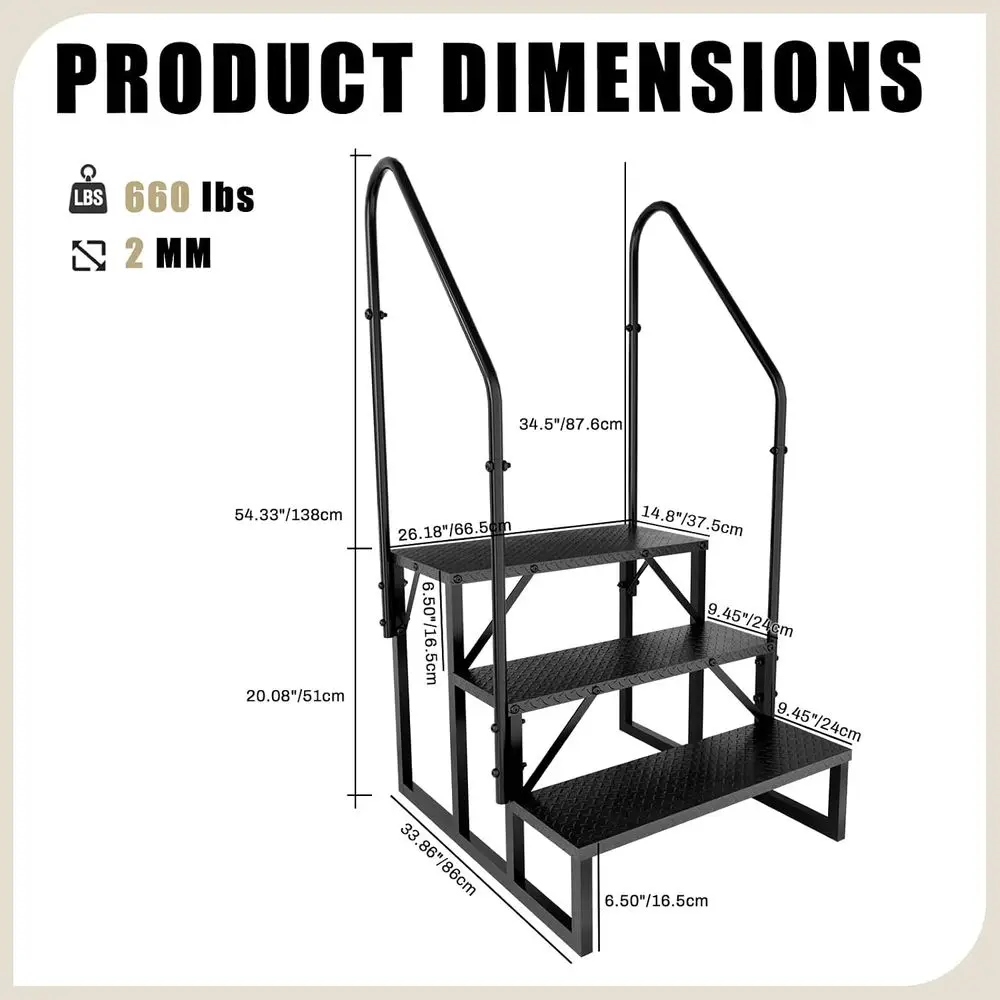 Step Ladder, Step Stool with Handle, Heavy Duty Pool Ladder Above Ground 660Lbs, Camper Steps Outdoor Steps RV Stairs or Reachin