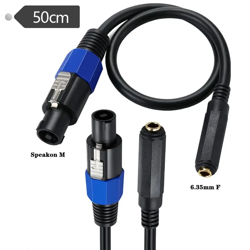 50cm Speaker Cable Speakon Male Female to 6.35mm TS Mono 90 Degree Elbow OD8.0mm Pure Copper 0.6m2