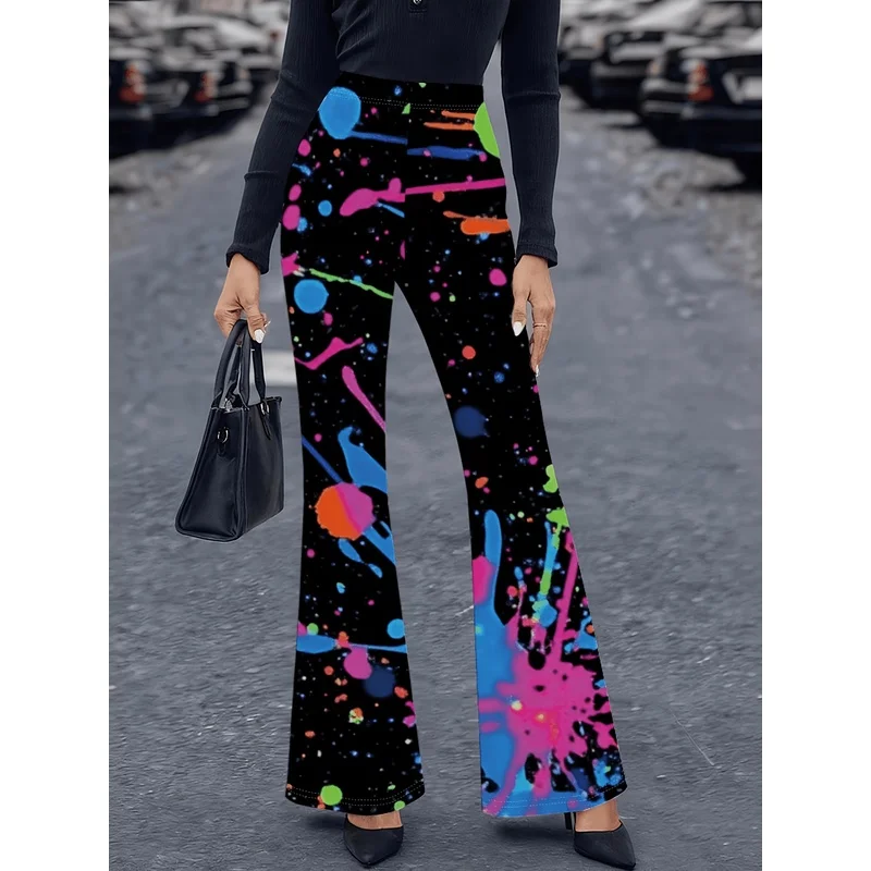 2026Printed flared pants for teenagers aged 7-16, suitable for daily street casual wear, suitable for all seasons