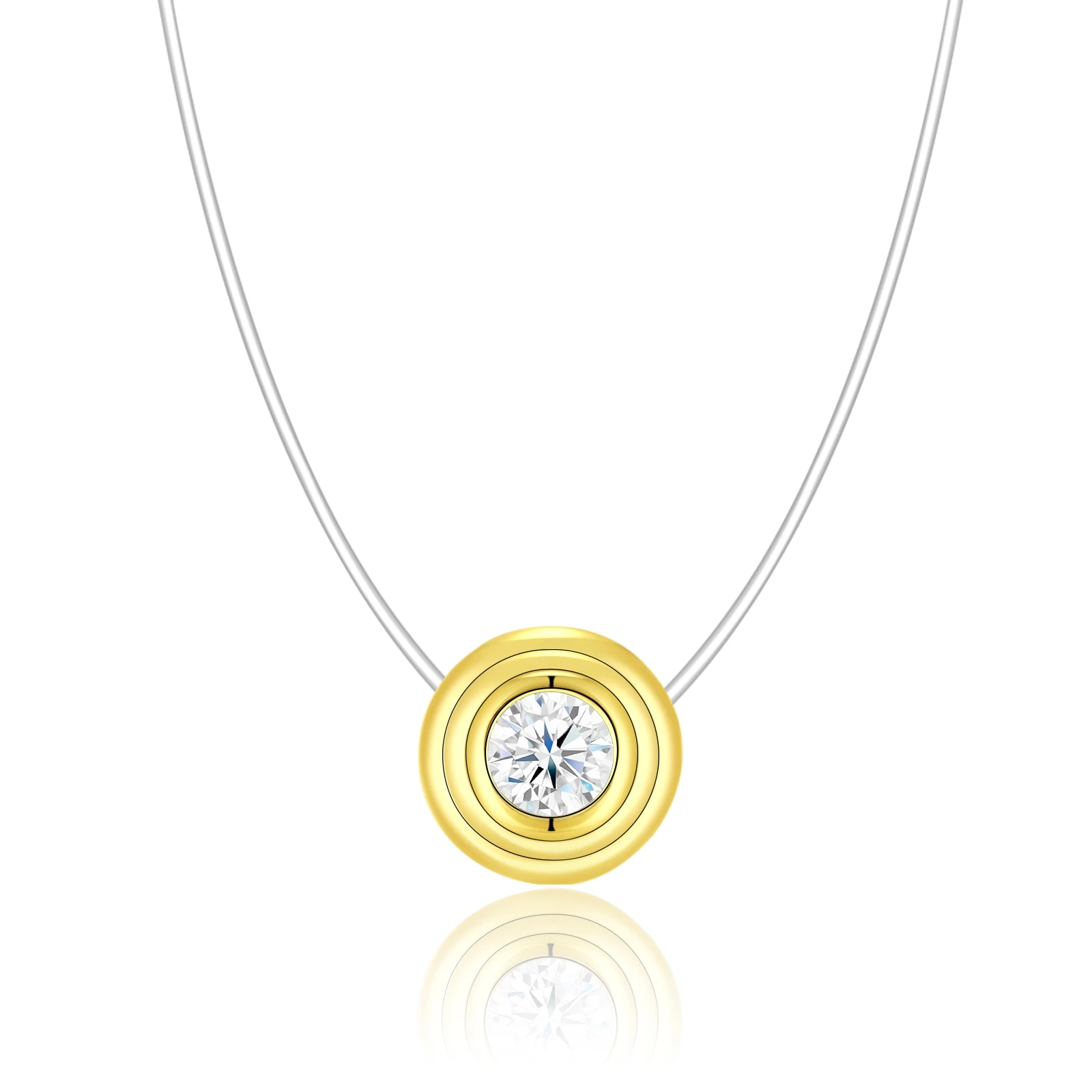 JIUZUAN Round Moissanite Necklace S925 Silver 18K Gold Plated Italian Matte Finish Jewelry for Daily Wear Gold Necklace