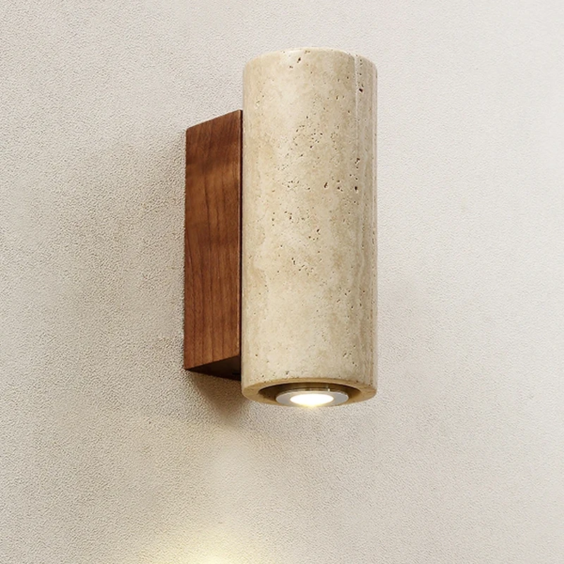 Wabi Sabi Yellow Travertine Wall Light Led Living Room Bedroom Bedside Lamp Stair Corridor Marble Decor Sconce