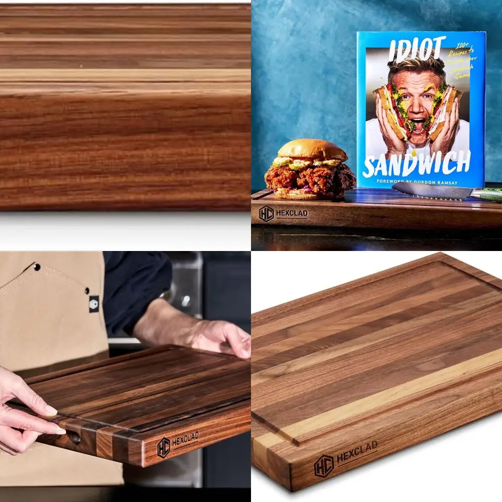 

Dual-Sided Walnut Chopping Board with Juice Groove & Handle, 11.75x15.75, Durable for Kitchen Use
