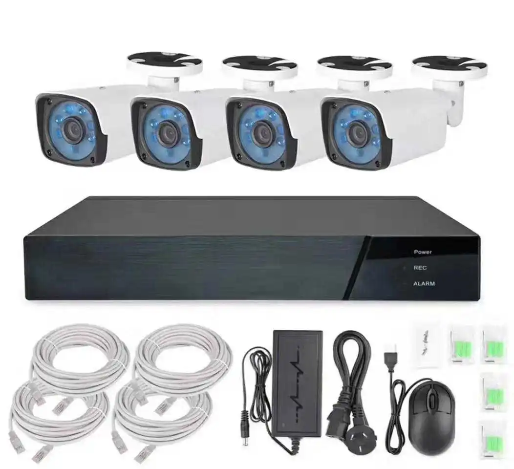 Audio Record AI 4CH POE NVR 4pc IP Cameras Kit 5MP 8MP 4K Outdoor Security Color Night Vision Motion Detect CCTV System Full Set
