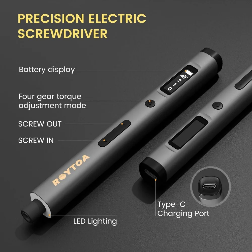 Mini conjunto de chave de fenda elétrica 3.7V, chave de fenda elétrica de precisão sem fio 80-em-1, 4 configurações de torque, 60 pontas de metal S2, ímã