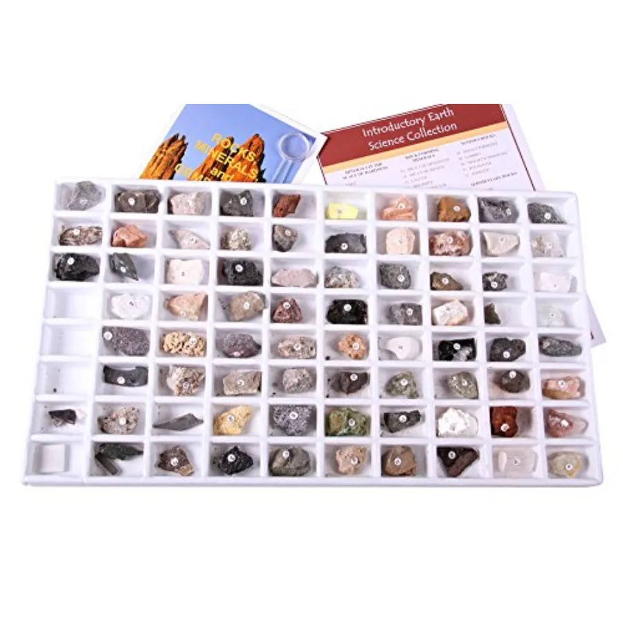 

Classroom Rocks and Minerals Collection for Introductory Earth Science: Natural Specimens, Assorted Colors, Educational Identif
