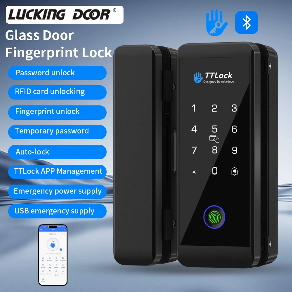 TTLOCK Smart Glass lock Riconoscimento delle impronte digitali 13,56 mhz Sblocco password ufficio semplice installazione serratura sicura