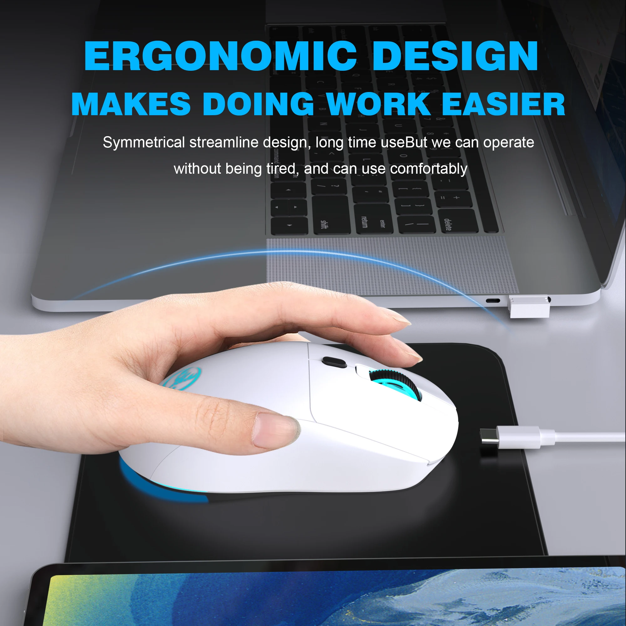 2.4G Wireless Rechargeable Mouse, Ergonomic Design,  with Notebook, PC, Mac Compatibility, for Home Office, Gift