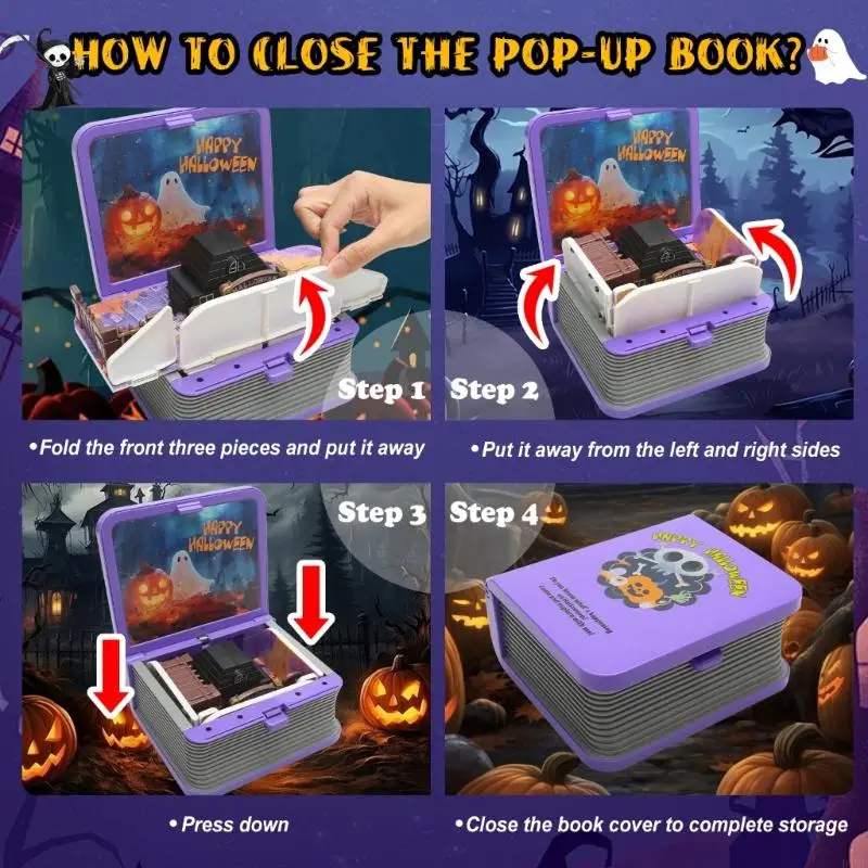 D7YD 스펙터 두개골 접이식 책 디스플레이 할로윈 크리스마스 장면 장식 종이 공예 데스크탑 선반 배열