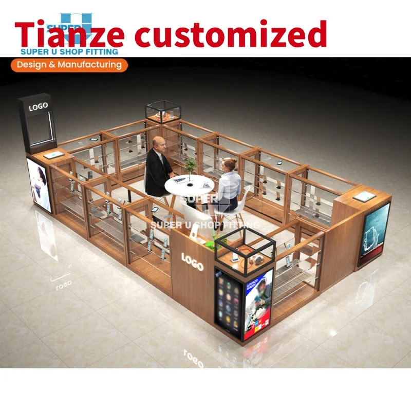 (customized)Custom FullGlass Showcase Phone Accessories Mall Kiosk Design Showcase Trendy Mobile Phone Repair Kiosk Desi