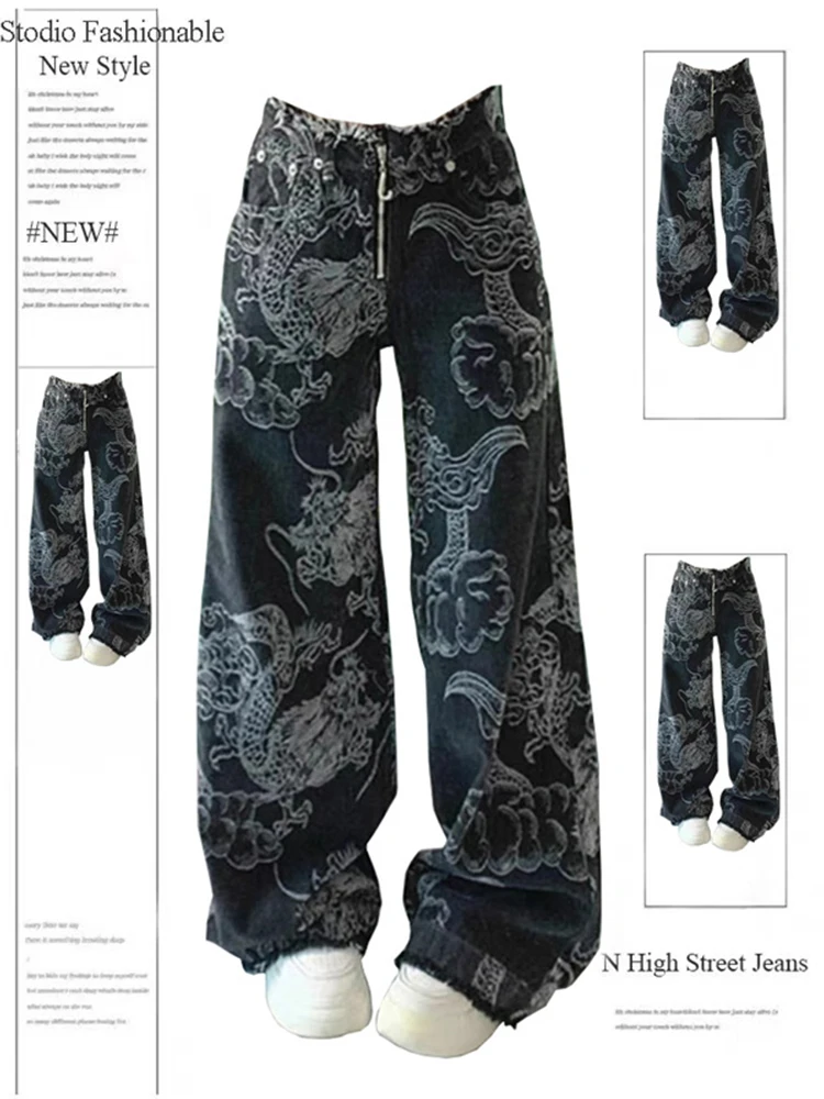 

Женские джинсы Goblin Core в готическом стиле с принтом Харадзюку, японский Abi Y2K, уличная одежда, мешковатые джинсовые брюки, гранж, кибер-панк, темная академия, новинка