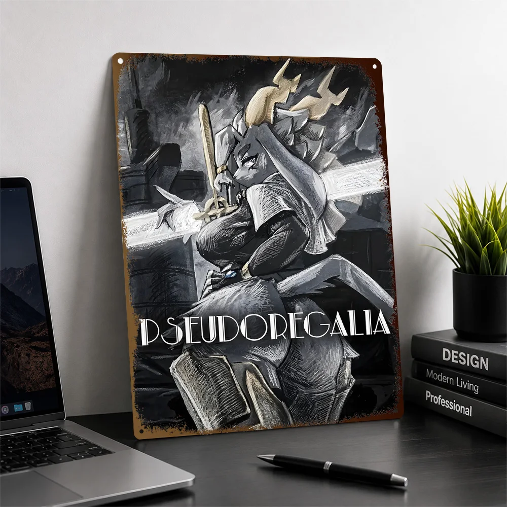 Pseudoregalia Sybil Sword Warrior Textured Poster Personalized Aluminum Metal Sign Dark Realm Style Wall Art For Bedroom Decor