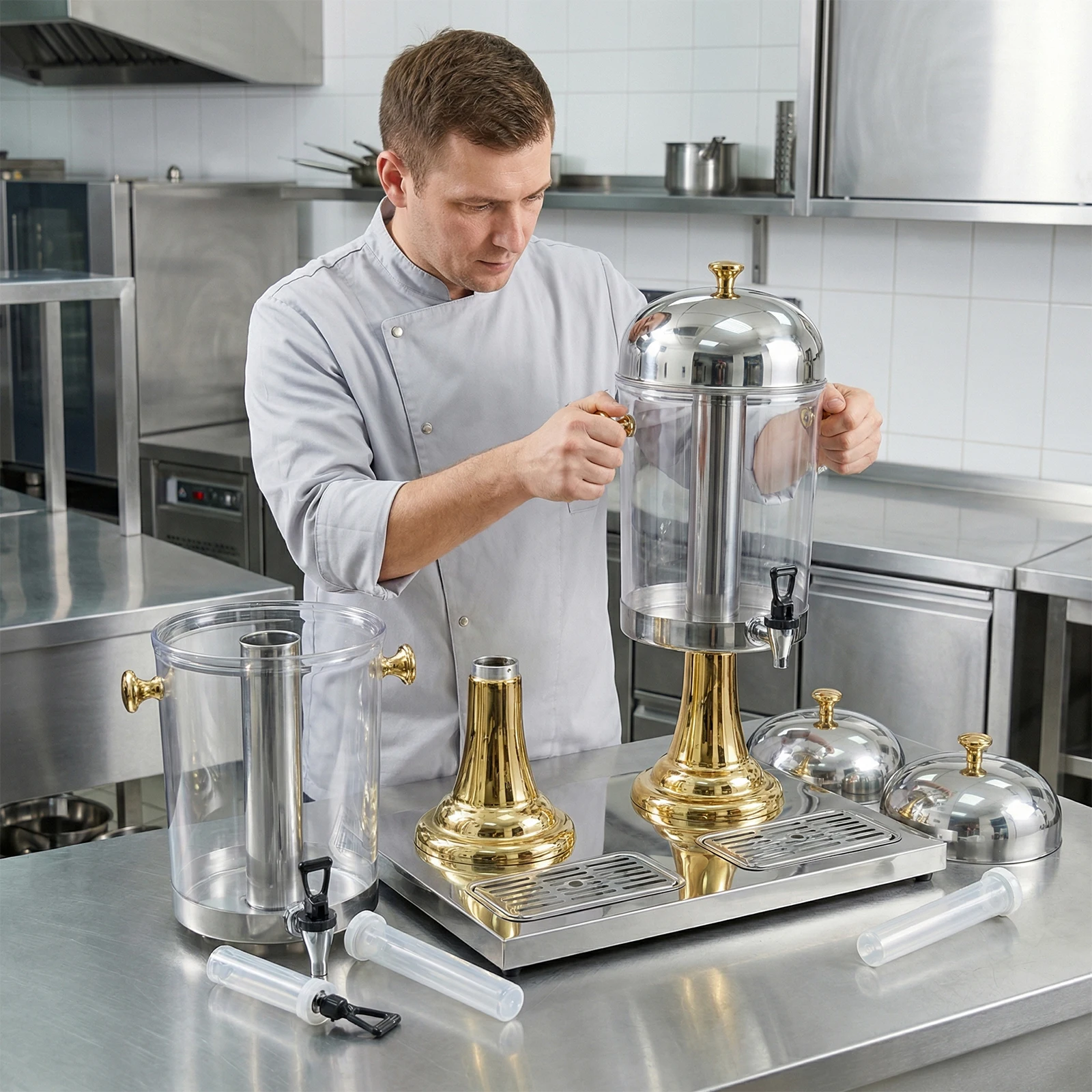 2,1/4,2 Gallonen Getränkespender mit Eisbehälter und Edelstahl-Abtropfschalen Heiß- und Kaltgetränkespender für Restaurants