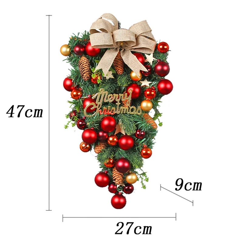 1 PCS Hanging Ornament Christmas Artificial Wreath Decoration As Shown Plastic+Metal For Front Door, Wall, Fireplace