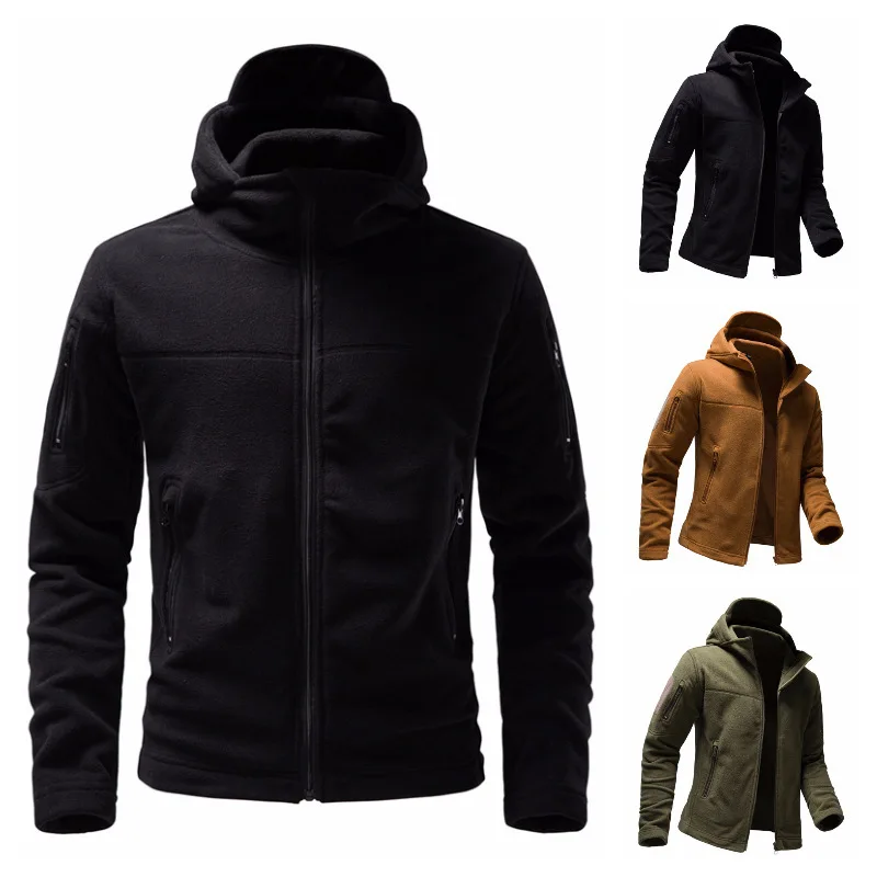 

Men's Outdoor Warm Fce Jaet Polar Fluffy Hooded Zipper Closure Long Sve Regular Fit Outerwear for Youth Spring Autumn...