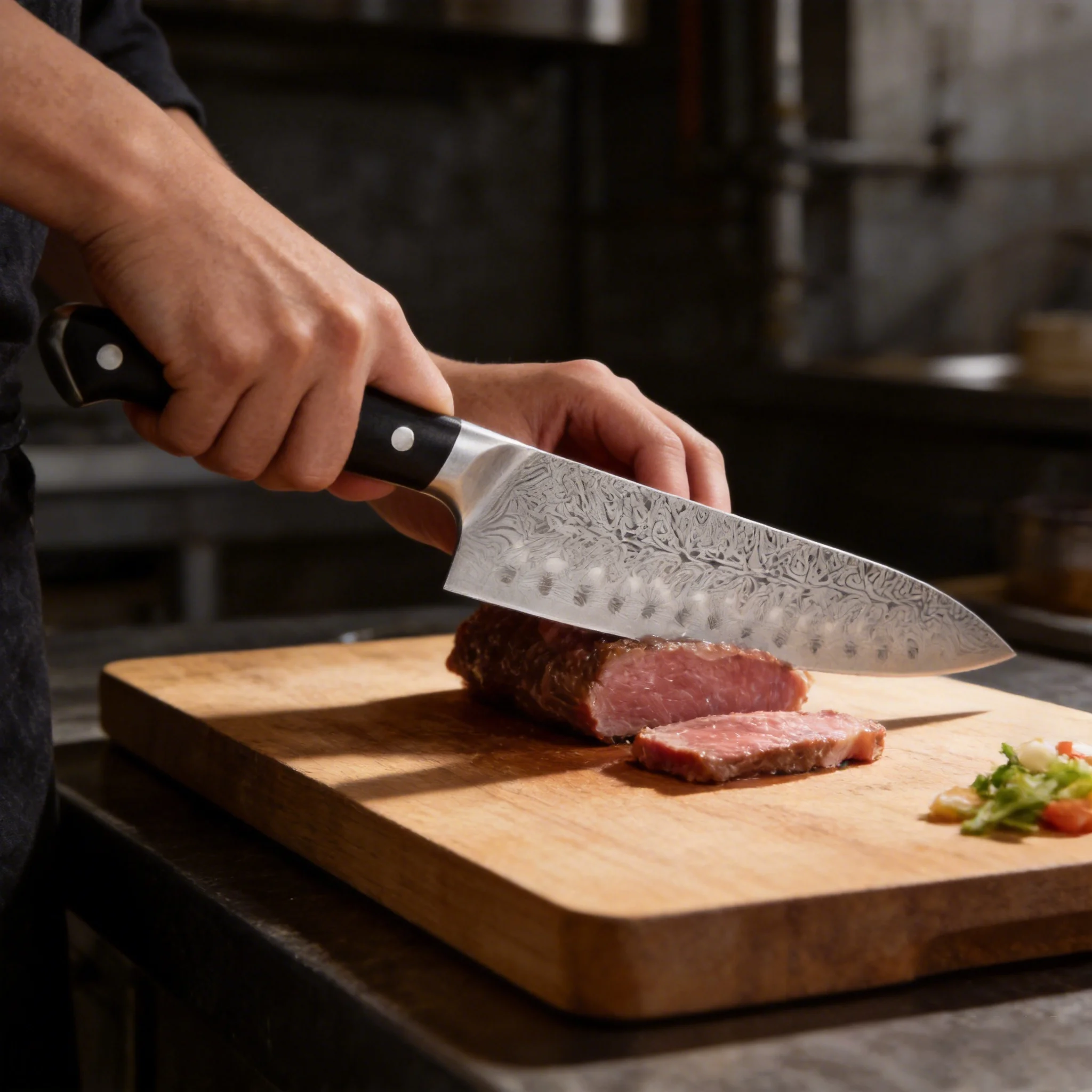 High-end kitchen knives, Damascus steel textured Japanese knives, Santoku knives, for cutting fruits and meats in the kitchen