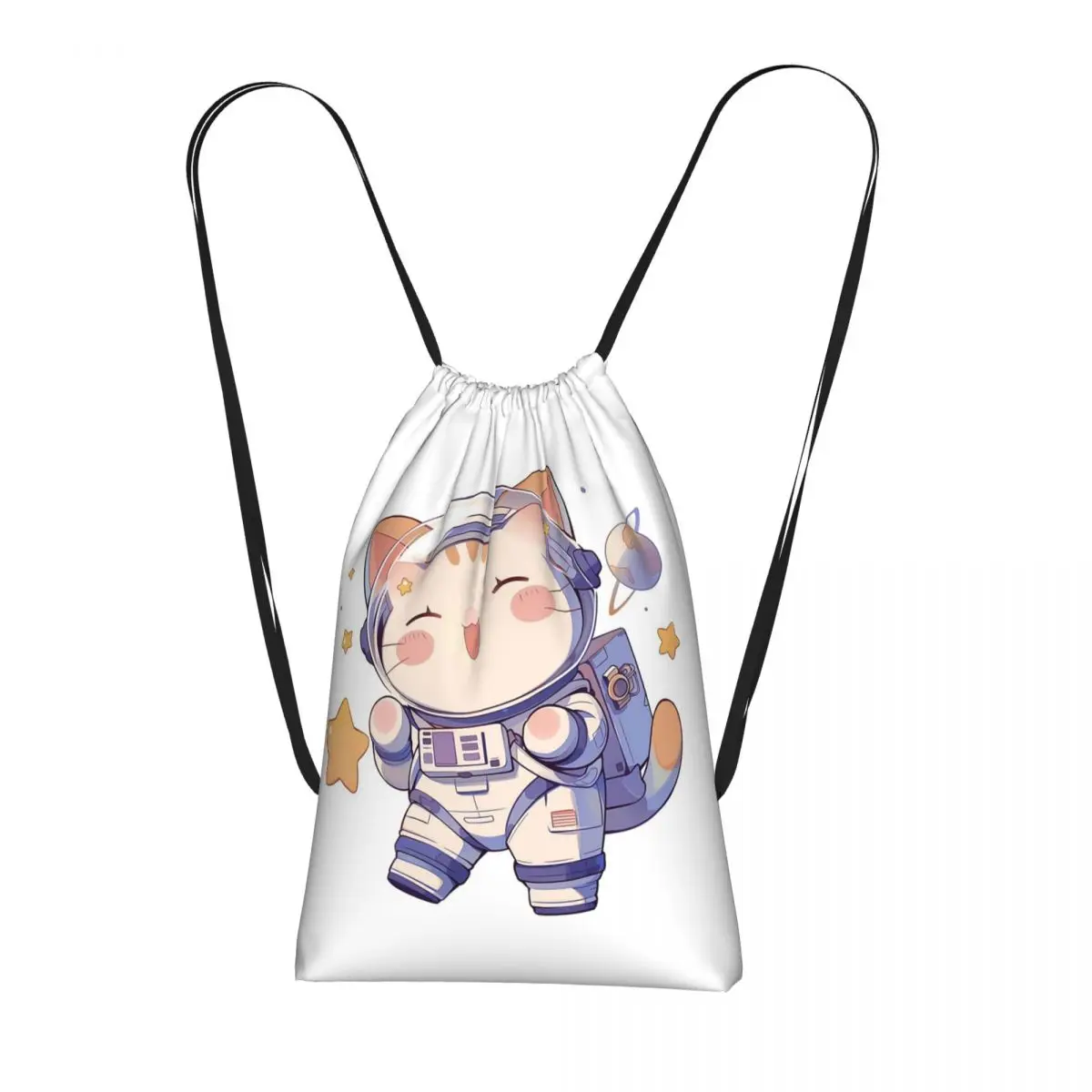 Blue Cute Kitten Astronaut In Space Backpacks Fashion Drawstring Bags Storage Bag Book Bags for Man Woman Students