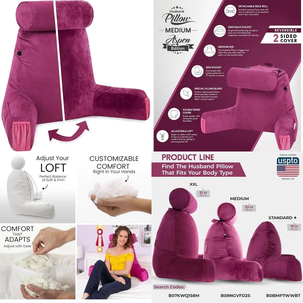 

Memory Foam Reading Pillow with Arms - Medium Size Bed Pillow for Sitting Up - Premium Shredded Foam for Comfort and Support