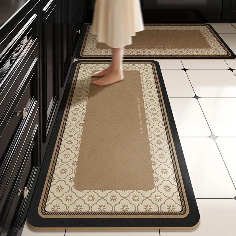 PVC Kitchen Floor Mat Waterproof Non-slip Carpet Vinyl Leather Rug Retro Home Decoration Oil-proof Long Foot Mats Alfombra 주방 카펫