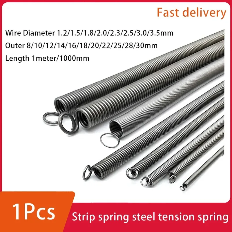 

1 Meter Long Strip Spring Steel Tension Spring Band Ring Hook Slender Soft Wire Diameter 1.2-3.5mm Outer Dia 8-30mm