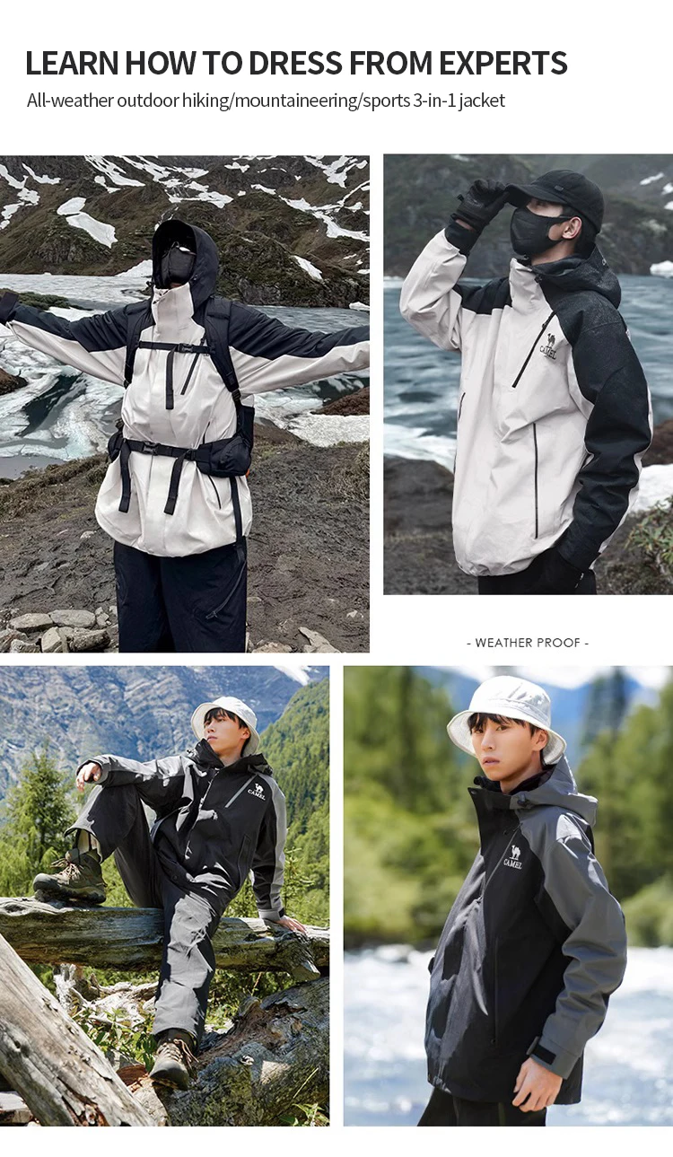 GOLDEN CAMEL Outdoor Hiking Jackets for Men Three-in-One Waterproof Fleece Jacket Women Windbreakers Warm 2024 Star Same Style