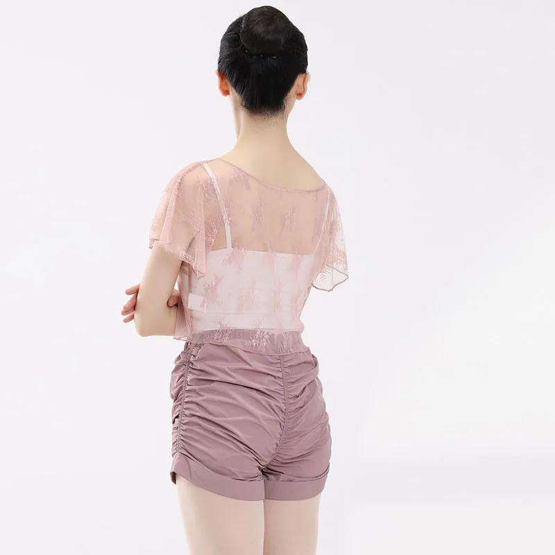 Top corto de Ballet para mujer, camiseta de baile de encaje, ropa de baile de bailarina, ropa de Ballet de manga corta, disfraces clásicos para